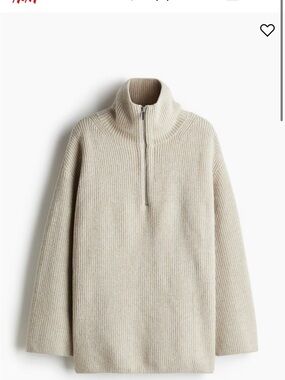 H&M Women's Ribbed Half-Zip Sweater - Beige